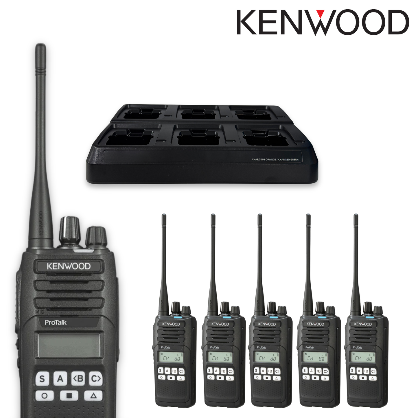 Kenwood TK3710 UHF 5 Watt CB Radio | 6 Pack Premium (Multi-Unit Charger)
