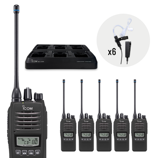 Icom IC-41 Pro 6 Pack | Earpieces + 6 Bay Charger