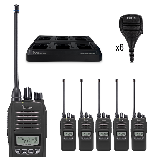 Icom IC-41 Pro 6 Pack | Standard Speaker Mics + 6 Bay Charger